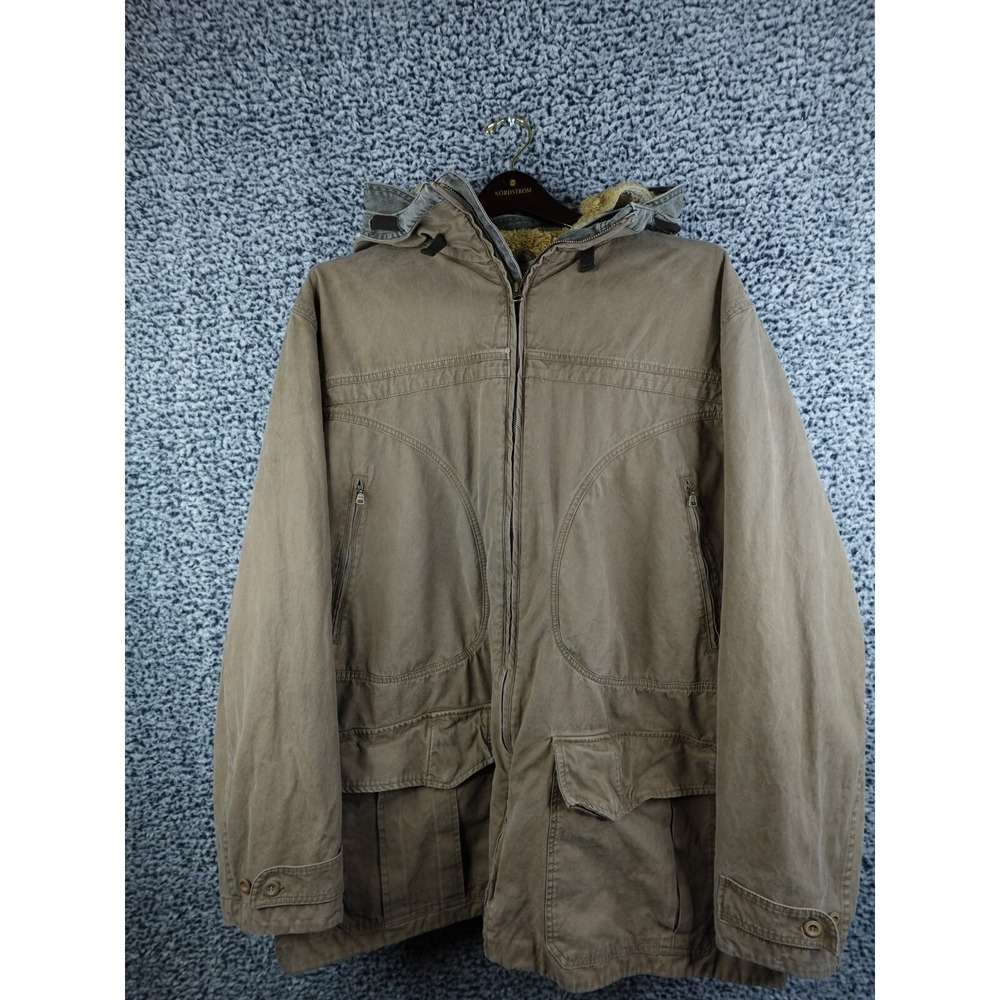 Napapijri Geographic Expedition Team Hooded Parka Coat XL Tan Sherpa Lined RARE!